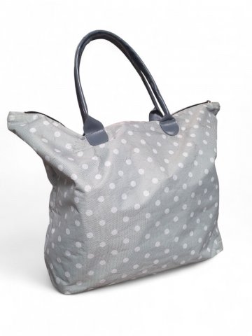 Einkaufstasche Stoff mintgrün, weiße Punkte, 2 Lederhenkel, 50x35cm