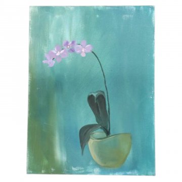 Bild auf Leinwand, Orichdee in vase, grüner Hintergrund