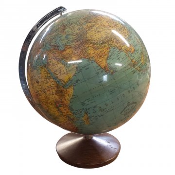 Globus auf Holzsockel, Vintage-look, Halterung schadhaft H: 35cm Ø30
