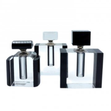 Parfum Flacon, Kristallglas, Art Deco, schwarz und Klarglas