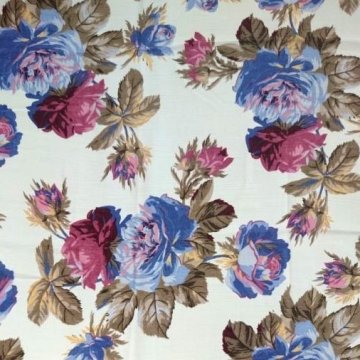 Tischdecke 140x140 Crinkle, weiß, große Rosen in lila und purpur