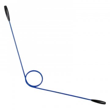 Fitnessgerät blaue Metallfeder, schwarze Holzgriffe