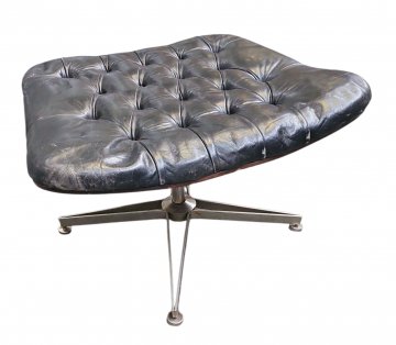 Hocker, Palisanderschale, Polster schwarz Leder, kapitoniert, zu Sessel 02100067