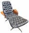 Hocker, Palisanderschale, Polster schwarz Leder, kapitoniert, zu Sessel 02100067