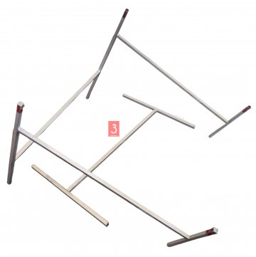 Montagegestell für Schreibtisch 09100280 und 09100271, Stahl, 4 Teile, grau mit vier roten Ecken, 77x79cm, H: 72cm, viereckig aufgebaut (Vierkantstahl in T-Form), (Bei Verlust berechnen wir 150€)