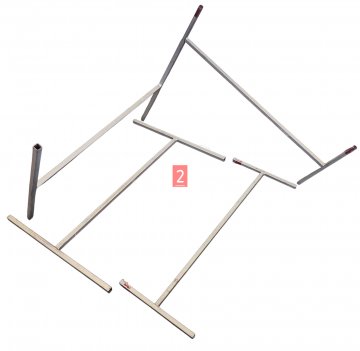 Montagegestell für Schreibtisch 09100280 und 09100271, Stahl, 4 Teile, grau mit vier roten Ecken, 77x79cm, H: 72cm, viereckig aufgebaut (Vierkantstahl in T-Form), (Bei Verlust berechnen wir 150€)