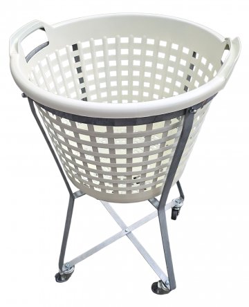 Wäschekorb, BUB, Kunststoff, Metall, creme, silber, rund, ⌀45,5cm h71cm, Korb lose mit 2 Griffen, Gestell auf 4 Rollen