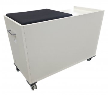 Rollcontainer, CEKA, weiß, grau, 2x Schub, 1x Schiebstür, 2x Böden 1x Sitzkissen schwarz, Container aus 4 Rollen, 92x44,5cm h63cm