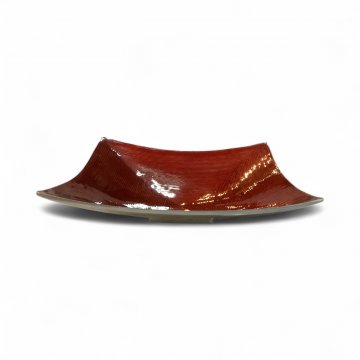 Schale Fink, Alu versilbert, rotes, großflächiges Epoxid, quad, 28x28, 