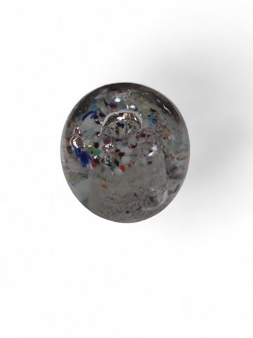 Briefbeschwerer/Kugel, Glas klar, Innen COLOR MIX, bunte Blumenoptik, H=8,5cm, ø 8cm