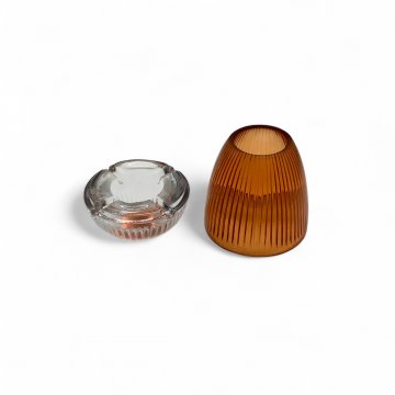 Teelicht, 2-teilig, orange, gerillt, Glas, h: 14cm
