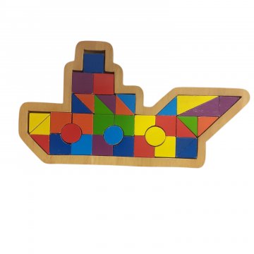 Holzpuzzle in form eines Schiffes, Bunt