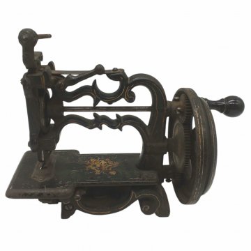 Nähmaschine / Handnähmaschine, schwarz, goldenes Blumendekor