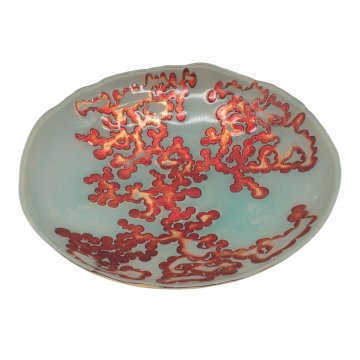 Schale &quot;Bryon&quot;, Ø30cm, hellblau, rote Ornamente, außen Gold