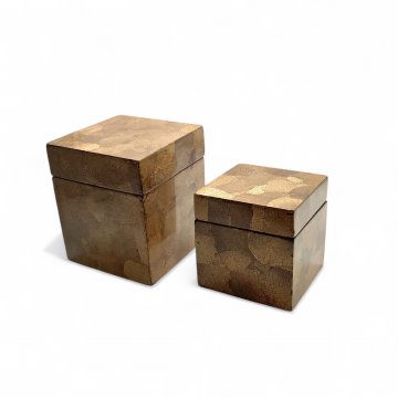P- Deckeldose, mit gebrochner Eierschale patiniert, beige/braun,12x12x15cm, Set 2Stück