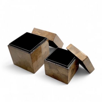 P- Deckeldose, mit gebrochner Eierschale patiniert, beige/braun,12x12x15cm, Set 2Stück