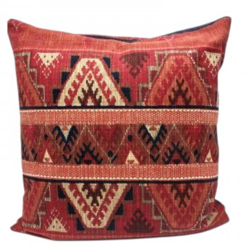 Kissen 48x53, rot / beige / schwarz, Aztekenmuster