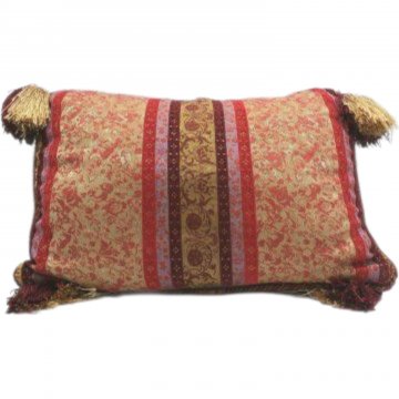Kissen 30x44, rottöne / gold, orientalisch, Patchwork, Blumenmuster, Chenille, rundum Kordel, Quasten