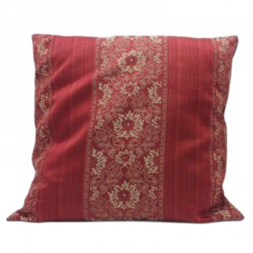 Kissen 40x40, rot / gold, Streifen mit floralem Muster, Jaquard