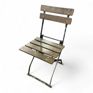 Stuhl, Gartenklappstuhl, braun,   Sitz/ Rücken Holzleisten,  Metallgestell, schwarz,