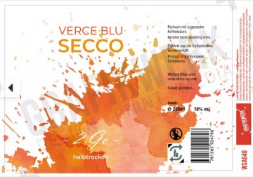 Verce Blu  SECCO ,silber,orange,halbtrocken, 0,25 L Standard Sektdose, WSA640 ,H 12,5 cm, RECHTEFREI