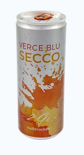 Verce Blu  SECCO ,silber,orange,halbtrocken, 0,25 L Standard Sektdose, WSA640 ,H 12,5 cm, RECHTEFREI