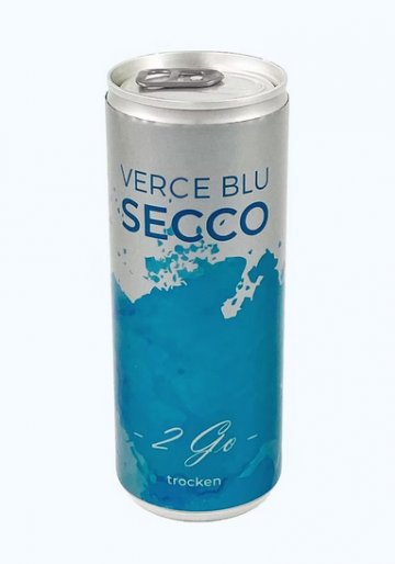 Verce Blu SECCO ,trocken,silber, blau ,0,25 L Standard Sektdose, WSA639 ,H 12,5 cm, RECHTEFREI