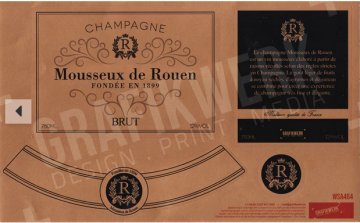 Champagneretikett MOUSSEUX CHAMPAGNER, 0,75 L,kupfer,schwarz, WSA464  - RECHTEFREI 