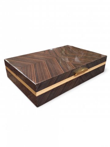 Schatulle, Lackkiste, Humidor, groß, Holzgehäuse, intarsiert, Laquer, Lack, Messinggriff, Filgree, braun, mittel, 46 x31 x 10,5 cm, Aussparung für Revolver, kann herausgelöst werden, wird ohne Waffe ausgegeben