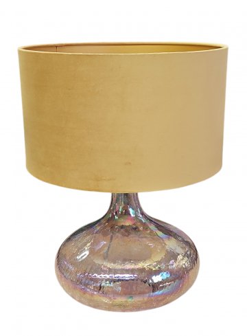 Tischlampe RAINBOW, Glaskörper bauchig, Sprungoptik, lichtbrechend, h32cm ø28cm,Schirm(391/817)E27 SK2