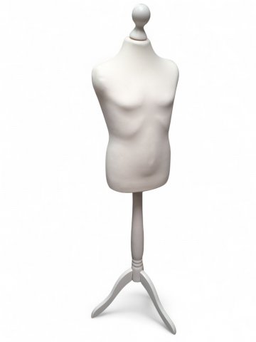 Schneiderpuppe WHITE, männlich, Kind,  Torso Styropor mit weißem Überzug, Holzgestell/ Knauf Lack weiß, höhenverstellbar, KFG:32/34, 
