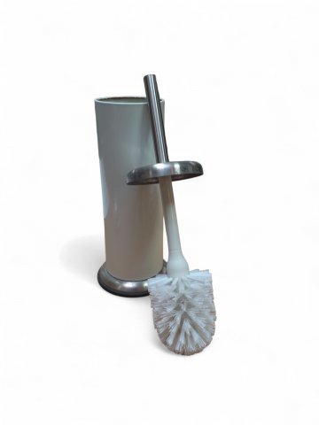 WC Bürste/Klobürste, beige, mit Chromdeckel, in Kunststoffeimer, Höhe 37cm, Durchmesser 10cm