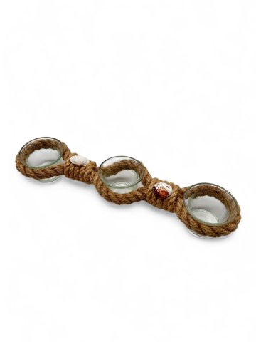 3 Teelichter, Maritim, verknotet mit Seil, 2 Muscheln
