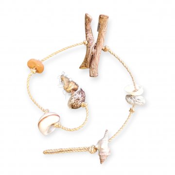 Deko- Objekt, Muschelkette, Stroh, Muscheln / Seeschnecken / Treibholz, L: 100cm