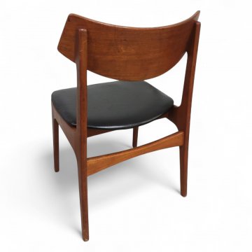 Stuhl SEJ Teak, Ledersitz schwarz breite Rückenwange,