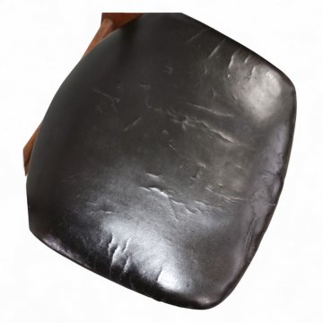 Stuhl SEJ Teak, Ledersitz schwarz breite Rückenwange,