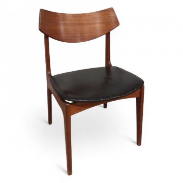 Stuhl SEJ Teak, Ledersitz schwarz breite Rückenwange,