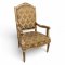 Sessel, gold, Verzierungen und Schnitzereien, Sitz und Rücken Damast grün beige gemustert, Krönung gerundet, Perlstab