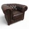 Sessel, Chesterfield, Vollpolster Leder dkl.braun, Arm-/Rückenl. kapitoniert, loses Sitzpolster, Nagelkante, Holzfüße, B110xT95xH85