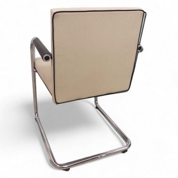 Freischwinger VITRA VISASOFT, Chromgestell, Stoffbezug hell elfenbein, Keder schwarz, Arml. Leder schwarz. B54xT54xH83
