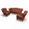 Sofa EKL rot Leder kapituniert, eingelegte Sitzkissen, Puppen und Schuhe Messing, 2-sitzig, 200x80x75cm, 022/75