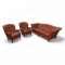 Sofa EKL rot Leder kapituniert, eingelegte Sitzkissen, Puppen und Schuhe Messing, 2-sitzig, 200x80x75cm, 022/75