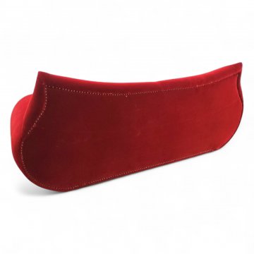 Sofa BRETZ GAUDI, Vollpolster Samt rot, Rücken und Arml. geschwungen, Nagelkante, Füße Metall silber, 3-er, B220xT80xH95