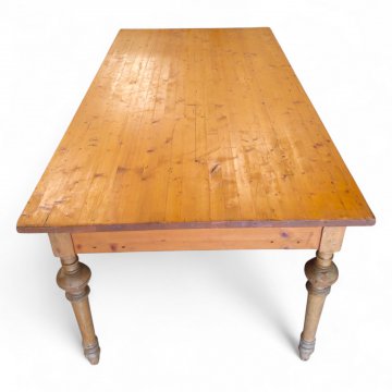 Tisch, Weichholz natur gewachst, Beine gedrechselt, L200xB100xH78