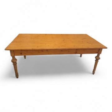 Tisch, Weichholz natur gewachst, Beine gedrechselt, L200xB100xH78