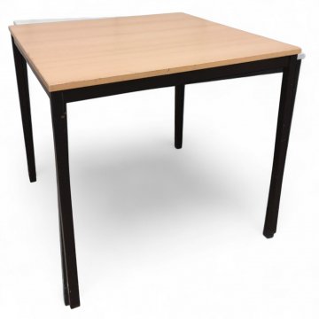 Arbeitstisch, Buchedekor, Metallgestell quadr. schwarz, L80xB80xH72