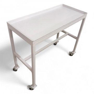 Rolltisch RELING, Metall lichtgrau, Ablage mit umlaufender Reling, Rollen, 2 Stk feststellbar, B100xT45xH89