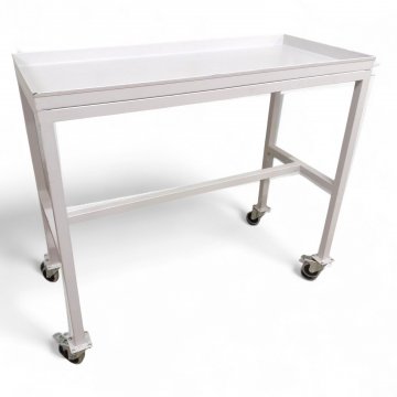 Rolltisch RELING, Metall lichtgrau, Ablage mit umlaufender Reling, Rollen, 2 Stk feststellbar, B100xT45xH89