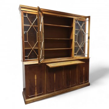 Bücherschrank, Eibe, 2-tlg. Unterschrank, 4 Türen, Aufsatz 4 Türen unter Glas, Gitter, 180x40x200 cm