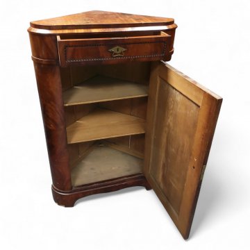 Eckschrank, BIE, Mahagoni Wurzelfurnier, 1 Tür, Schub, Füllung, 60x60x125 cm
